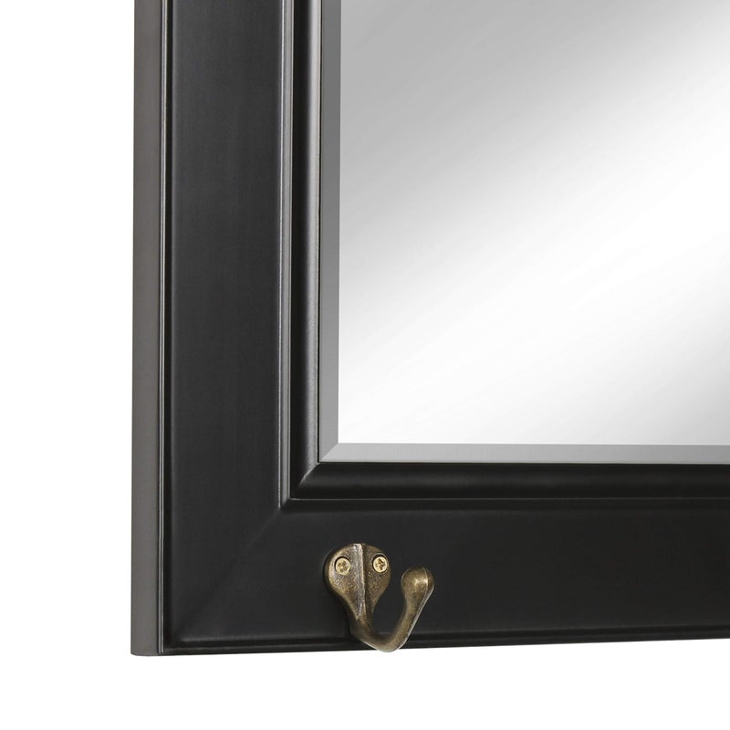 DesignOvation Kate and Laurel Pub Mirrors with 5 Metal Hooks, Black - Image 5